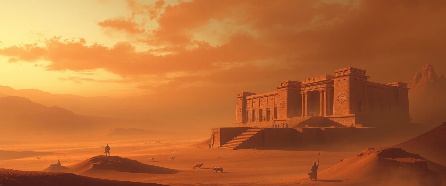 صورة تخيلية لقوم عاد، رسم رقمي لمدينة قديمة في الصحراء