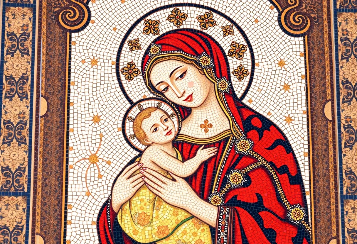 رسم توضيحي لمريم عليها السلام تحت شجرة النخلة